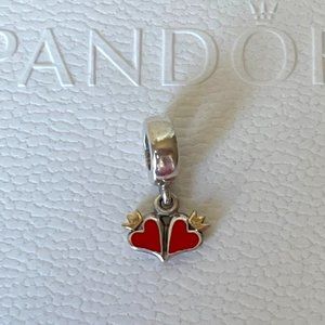 Pandora Sterling Silver 14kt Two Tone Love Hearts Red Enamel Dangle Charm